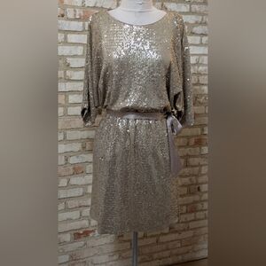 🎄Holiday Party Ready!🥂GORGEOUS Suzi Chin Gold Sequined Dress, Size 6